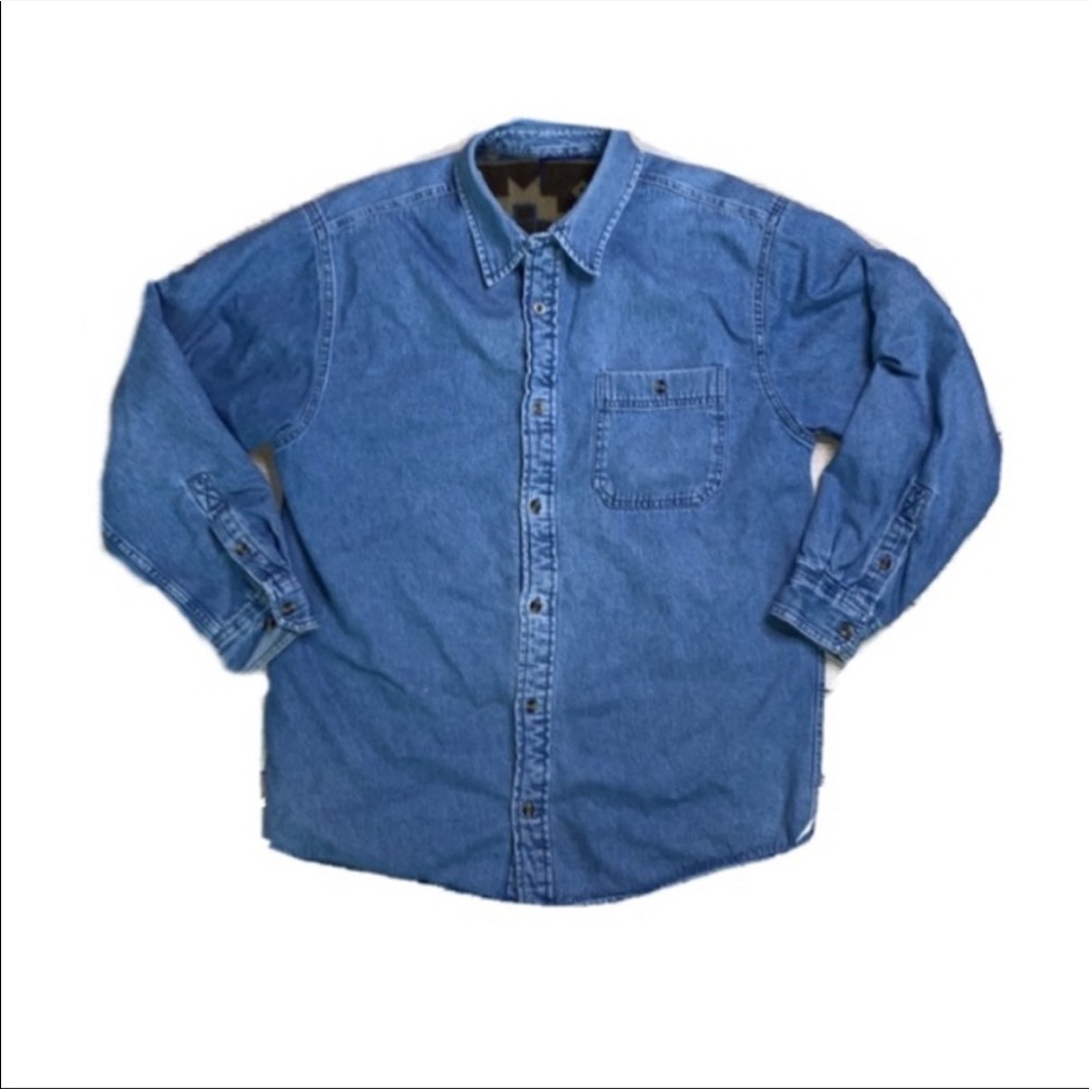 Vintage Aztec fleece lined denim chambray shirt jacket